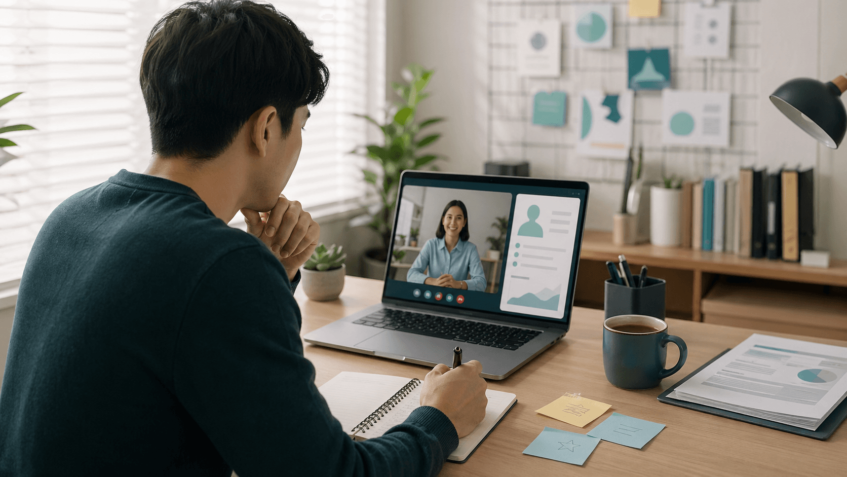 Candidate preparing behavioral interview stories before a mock interview