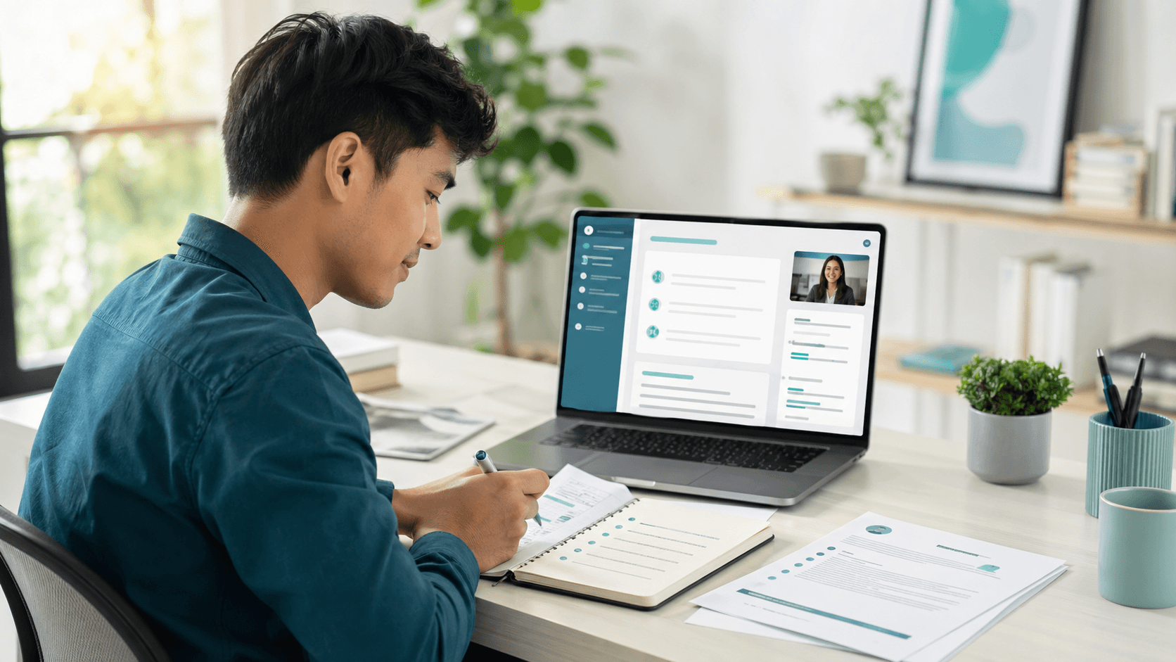 Job seeker preparing interview answers with an AI mock interview practice workspace