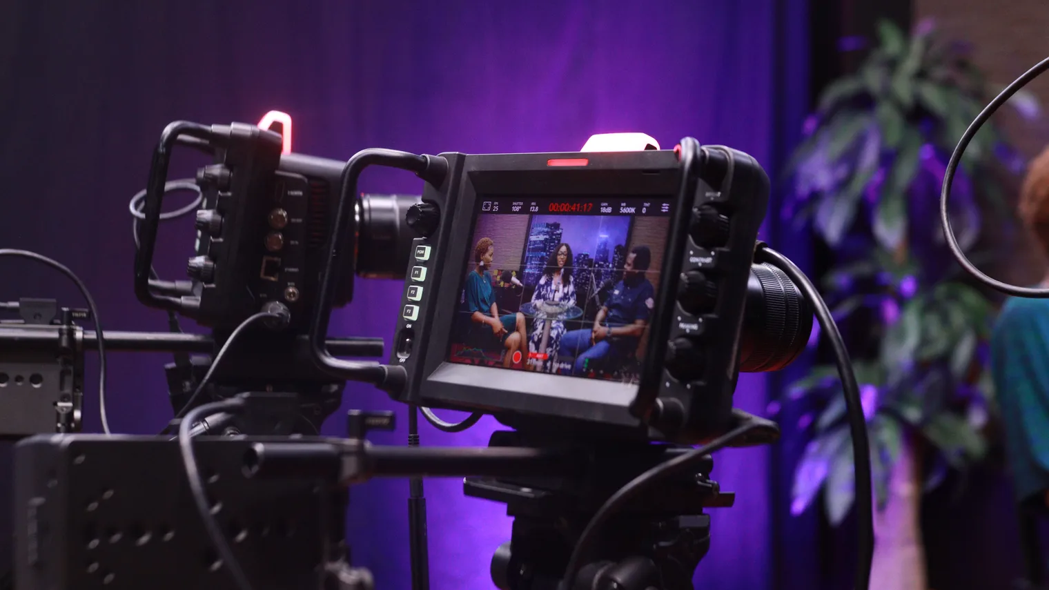 Video recording camera screen showing a recorded conversation for one-way interview practice