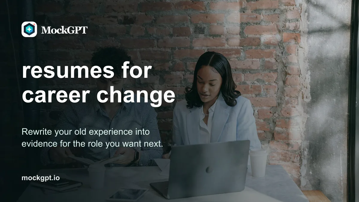 MockGPT cover for resumes for career change with two people reviewing career materials beside a laptop