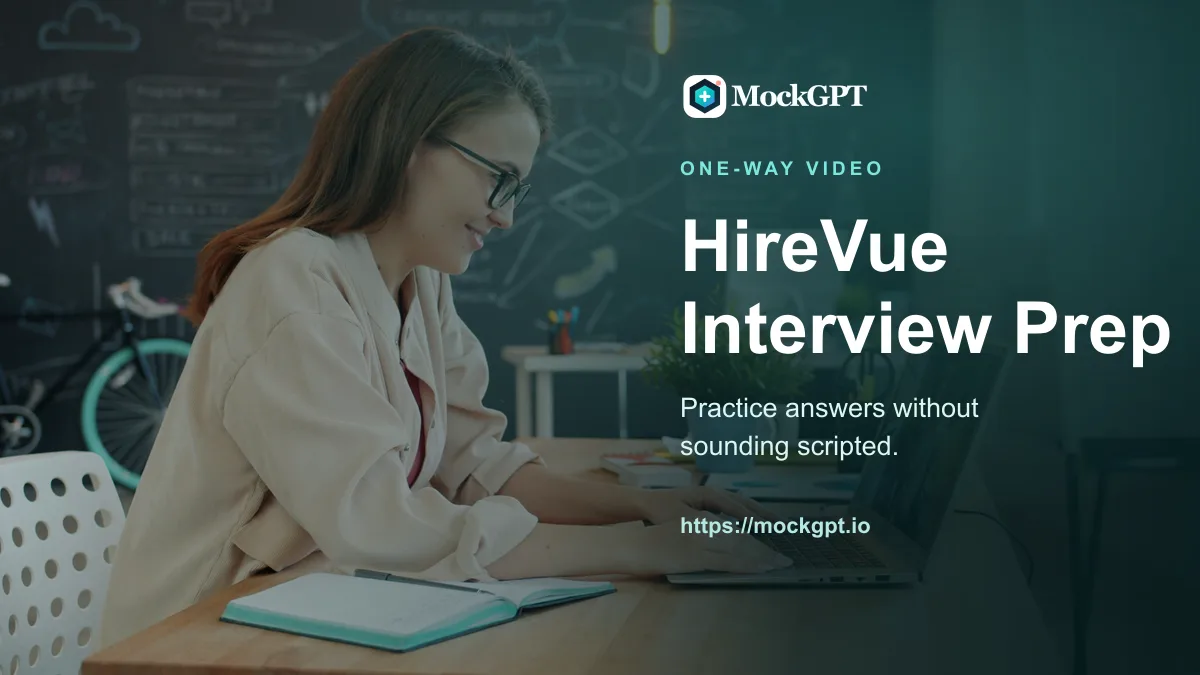 MockGPT cover for HireVue interview prep with a candidate on a video call and keyword-focused cover text