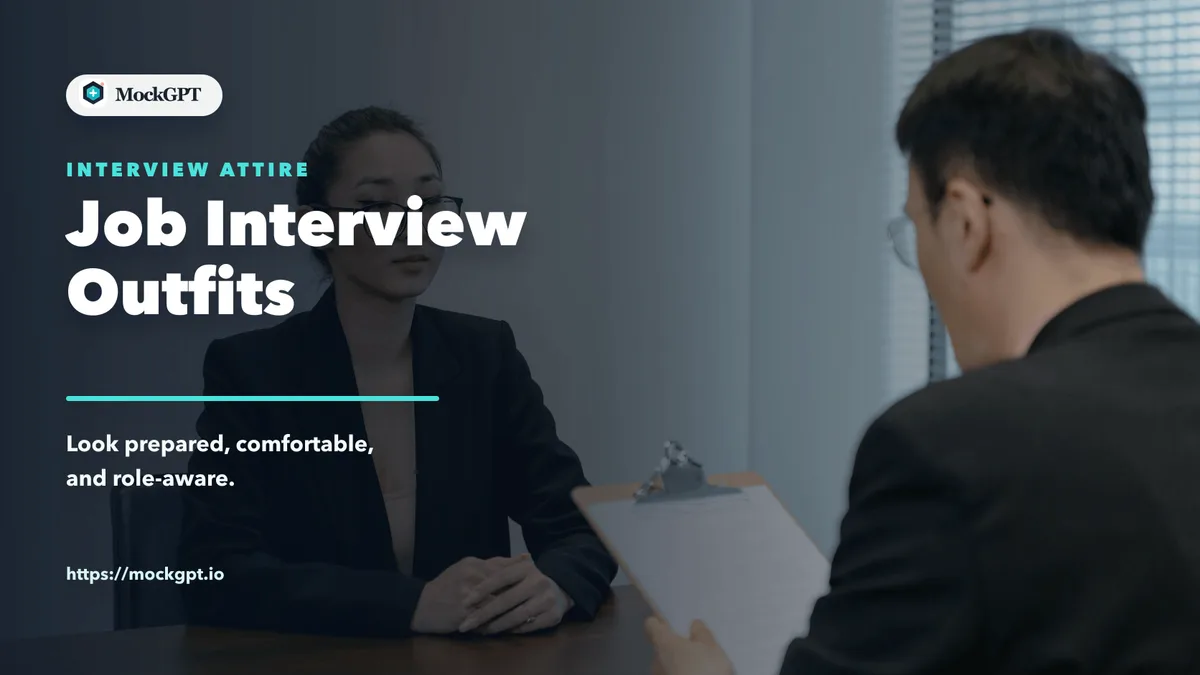 MockGPT cover for job interview outfits with interview attire text beside a candidate interview scene
