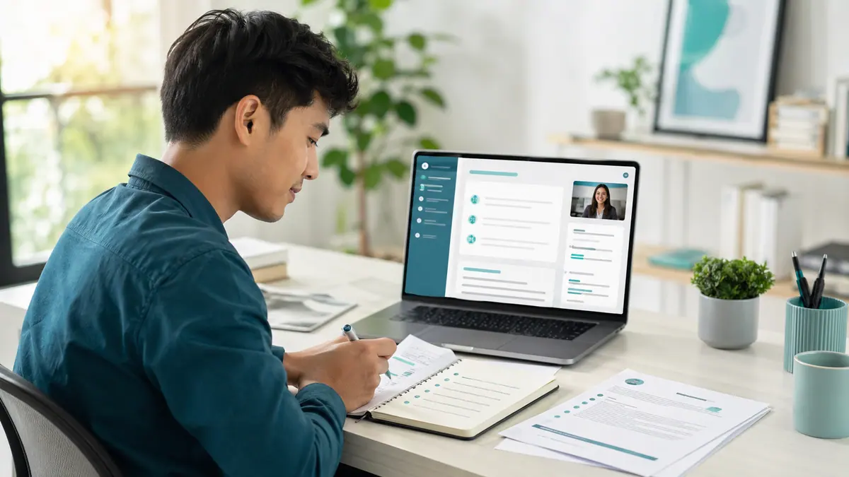 Job seeker preparing interview answers with an AI mock interview practice workspace