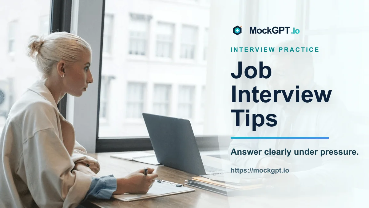 Real job interview scene with MockGPT job interview tips cover text