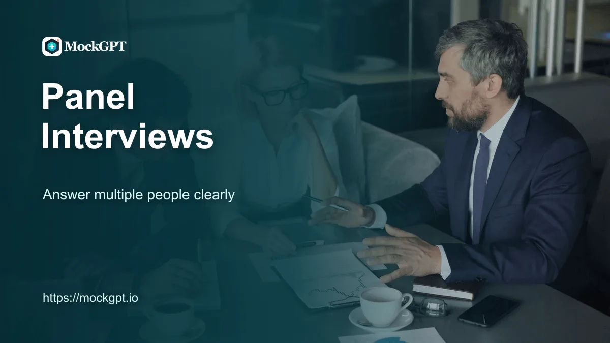 MockGPT cover for panel interviews with a business panel meeting scene and keyword-focused cover text