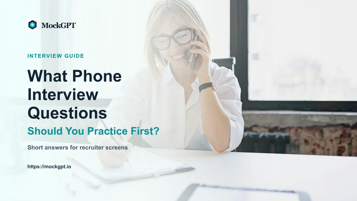 MockGPT cover for phone interview questions with a candidate taking notes during a recruiter call