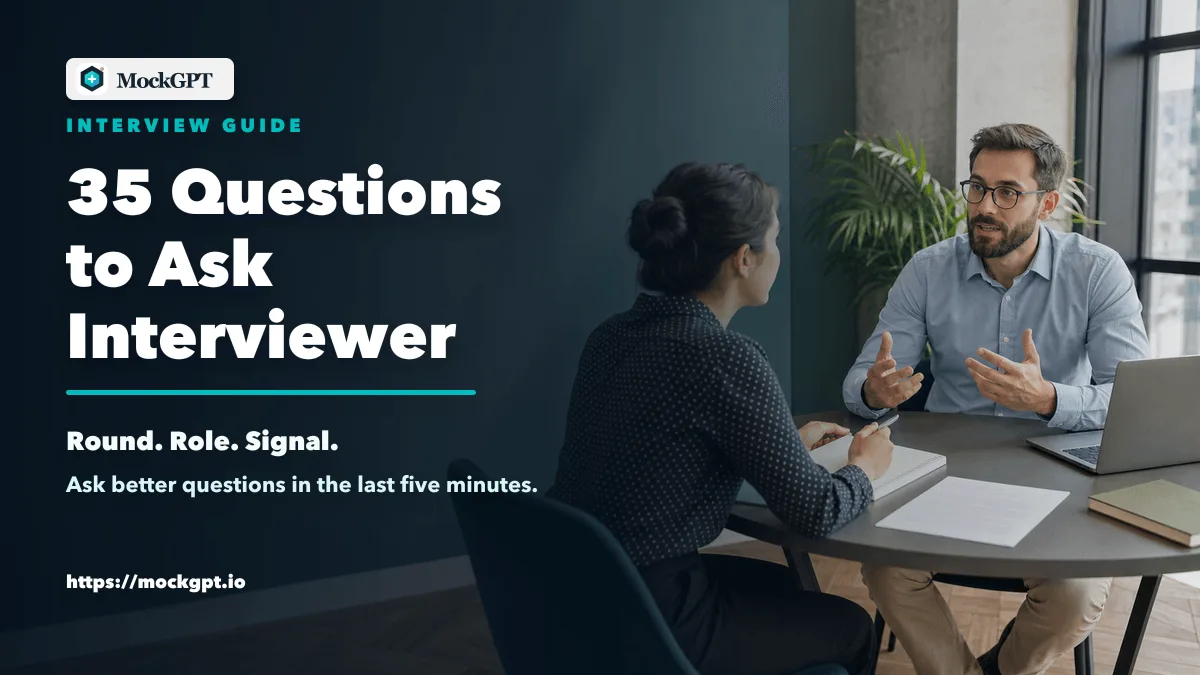 35 questions to ask interviewer cover with an interview conversation and MockGPT guide text