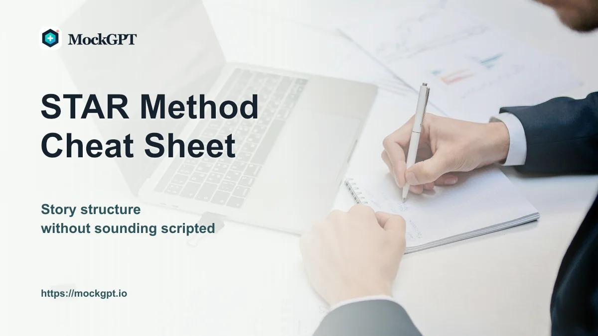 MockGPT cover for a STAR method cheat sheet article with interview notes laptop and keyword-focused cover text