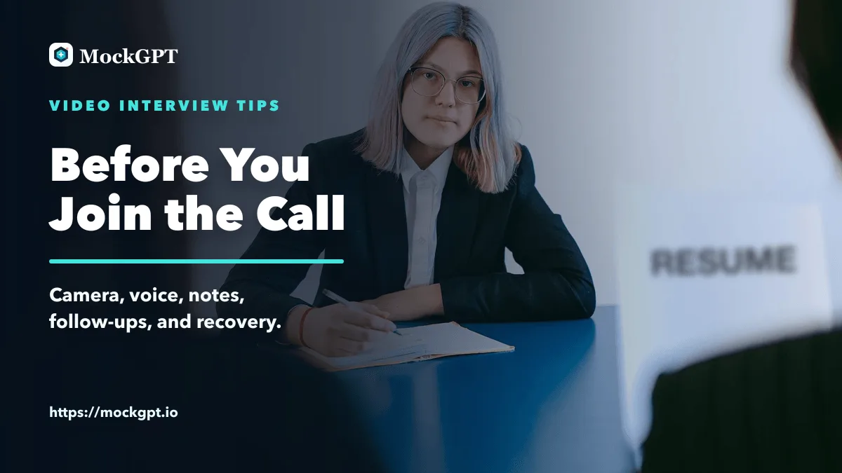 MockGPT cover for video interview tips with a candidate interview scene and title text before you join the call