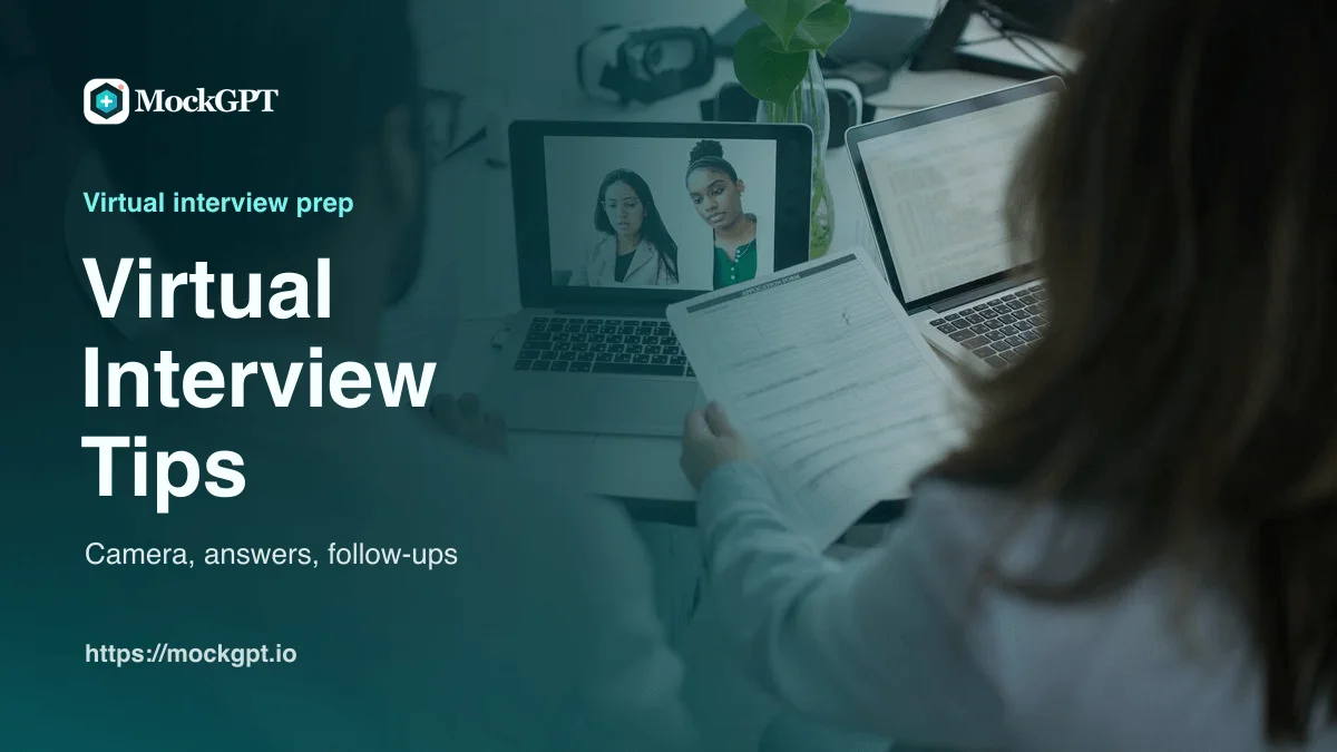 MockGPT cover for virtual interview tips with a candidate on an online job interview video call